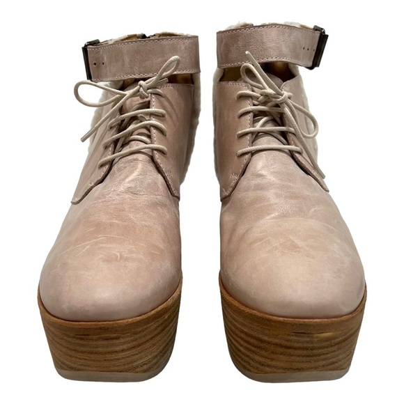Creatures Of Comfort Pink Leather Platform Shearling Lace Up Ankle Booties 39.5 - Picture 2 of 14